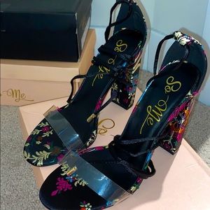 Brand New Floral Lace Up Block Heel
